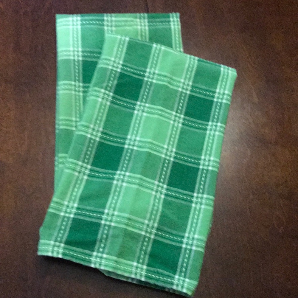Pair of green plaid hand towels 100% cotton DII
